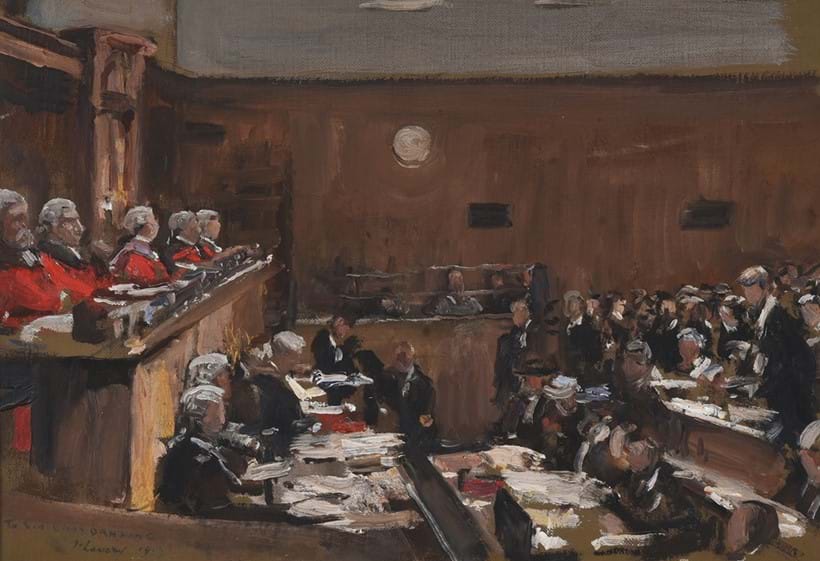 Inline Image - Lot 46: Sir John Lavery (Irish 1856-1941), Original Sketch for 'The Hearing of the Appeal of Sir Roger Casement', Oil on canvas-board | Sold for £155,200