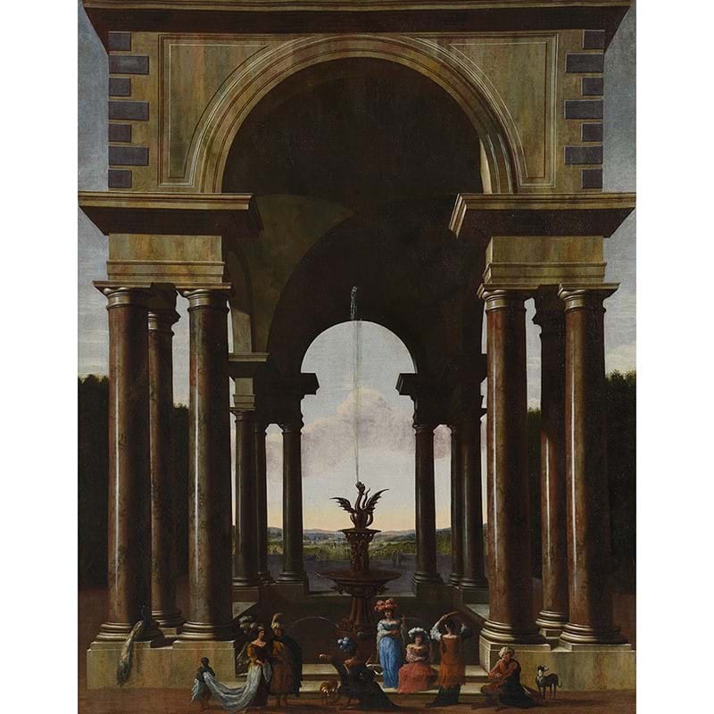 Jacob Ferdinand Saeys (Dutch 1659-1725/6), ‘A Classical Portico With An Elegant Company Gathered By A Fountain’