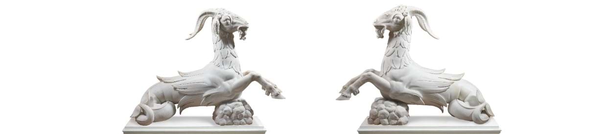 A magnificent pair of marble Capricorns | The Collection of Count Manfredi della Gherardesca