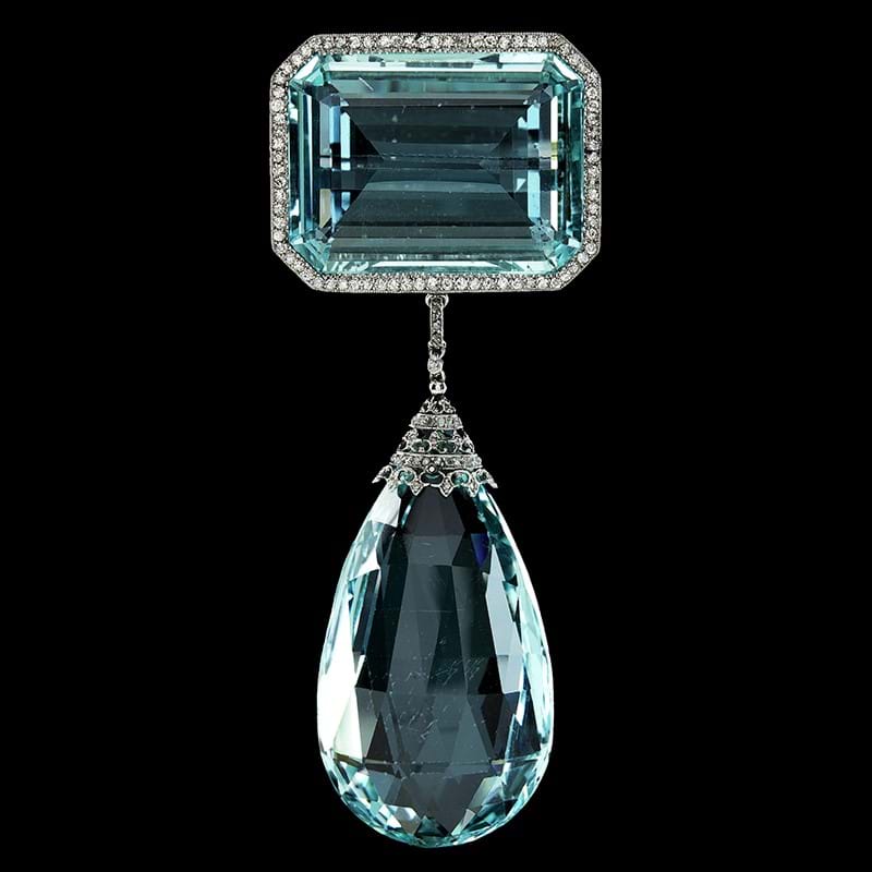 An impressive Edwardian aquamarine and diamond brooch, provenance: Lady Nancy Astor, thence by family descent 